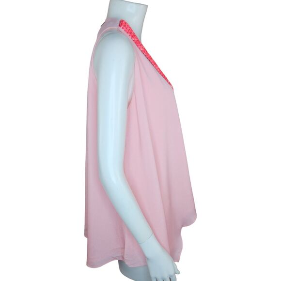 TBAGS LA Sleeveless V-Neck Beaded Front Draped Blouse Top Pink Medium $198 NWT - Picture 9 of 16